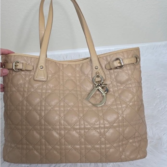 Dior Handbags - Dior Beige Quilted Cannage Leather Tote with Gold Charm